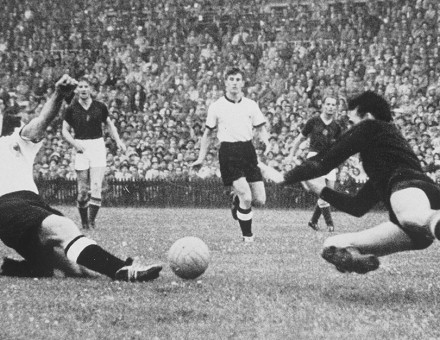 Morlock scores West Germany's first goal.