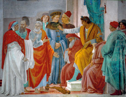 Peter and Paul quarrelling in front of Nero, fresco by Filippino Lippi, c.1482 © akg-images.
