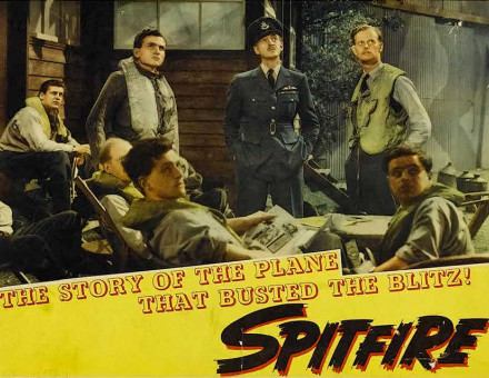 Lobby card for the film ‘Spitfire’, released in 1943 in the US; re-edited from the 1942 British film, ‘The First of the Few’.
