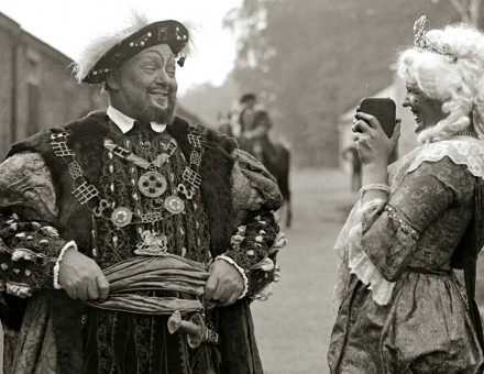 Henry VIII having his photo taken at Esher Pageant, Sandown Racecourse, 1932.