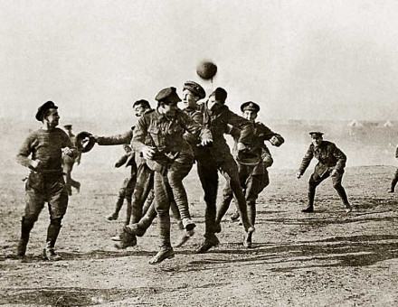 British soldiers play football  in Thessaloniki in 1915.