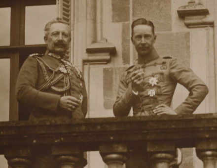 Kaiser Wilhelm II (left) with his son, Wilhelm, German Crown Prince, during the First World War.