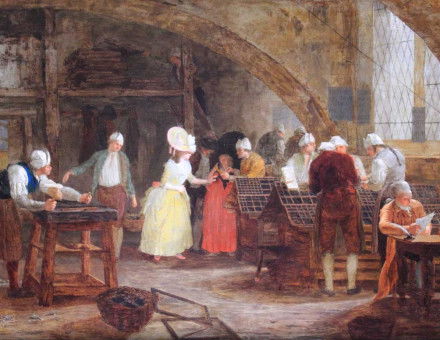 'Visit to the Printing House' (detail), by Léonard Defrance c. 1782. Musée de Grenoble/Wiki Commons.