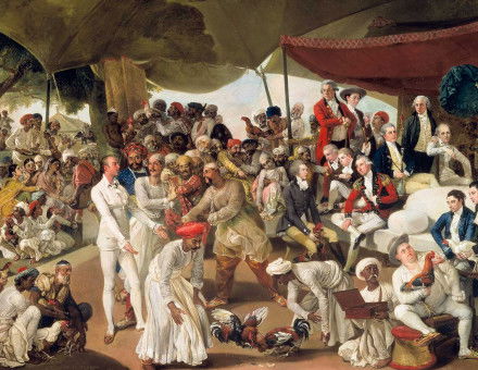 Colonel Mordaunt’s Cock Match by Johann Zoffany, c.1784-6. (Tate, London)