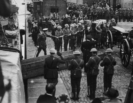 Bodies of British officers killed in Dublin on Bloody Sunday are taken for burial,  25 November 1920. 