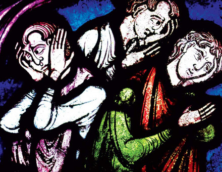 Fear of Plague in the House of Fitzeisulf, a detail from Trinity Chapel window, Canterbury Cathedral, 14th century.