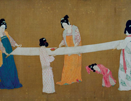 Court ladies preparing newly woven silk. Illustration attributed to Emperor Hui-Tsung, Chinese, c.12th century © Corbis/Getty Images.