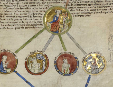 Genealogical chronicle of the English kings, 14th century. Royal MS 14 B V f.3r. © Bridgeman Images. 