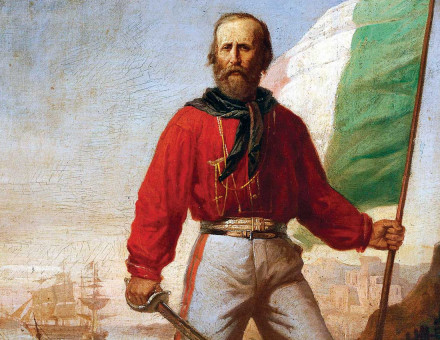 Giuseppe Garibaldi during the landing of the Thousand  at Marsala, 11th May 1860, by Gerolamo Induno,  19th century.