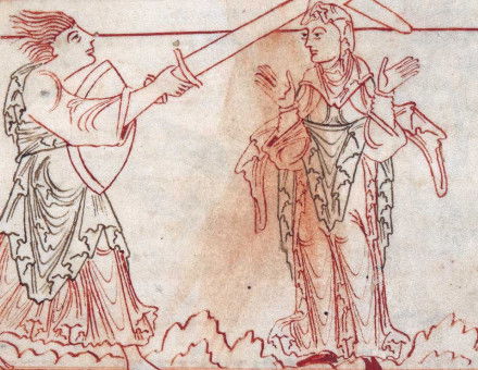 Ira attacking Patientia, from Prudentius’ Psychomachia, English,  11th century.