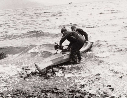 Commandos training with a two-man canoe during landing exercises by Scottish Command, 9 October 1941