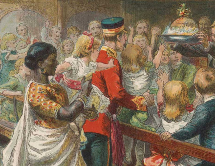 Children’s Christmas Dinner At Sea, illustration by G. Durand from The Graphic, 1889.