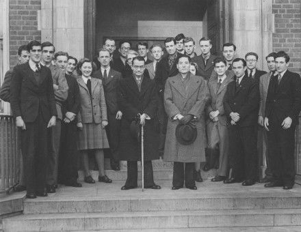 The ‘Course Boys’ outside Ivyholme at Dulwich College. Sandy Wilson is fourth from left in the front row; Peter Parker is sixth from left.