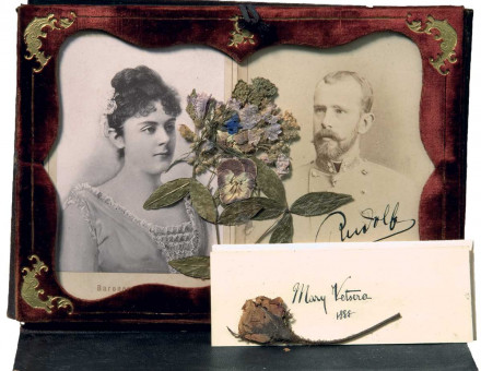 Photographs and autographs of Baroness Mary Vetsera and Crown Prince Rudolf, 19th century.