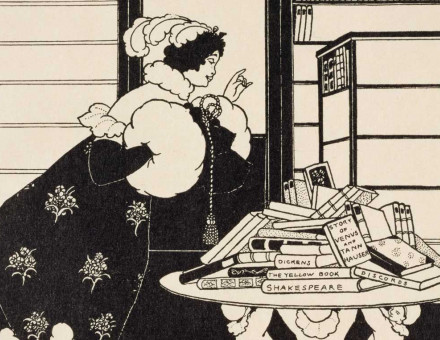 Choose wisely: Woman in a Bookshop, cover design for the quarterly magazine, ‘The Yellow Book’, by Aubrey Beardsley, c.1895.
