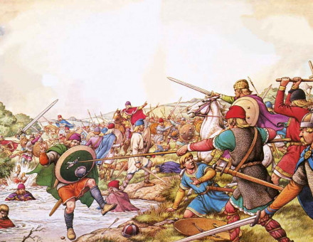 19th-century drawing of the Battle of the Winwaed (655) between Mercia and Northumbria, by Patrick Nicolle.