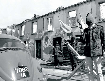 Members of the Official IRA manning a barricade, the Bogside, Derry, April 1972.