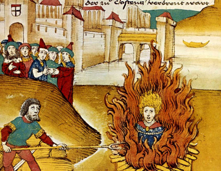 Jan Hus burnt at the stake, from the Spiezer Chronik, Bern, 1480s. Wiki Commons.