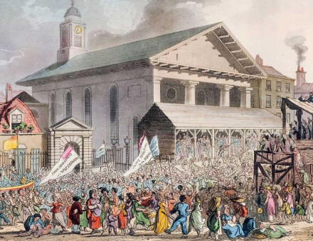 Covent Garden Market during the Westminster election, by Thomas Rowlandson and Augustus Charles Pugin, c.1810.