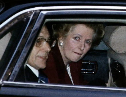 Margaret Thatcher leaves Downing Street for the last time, 28 November 1990.