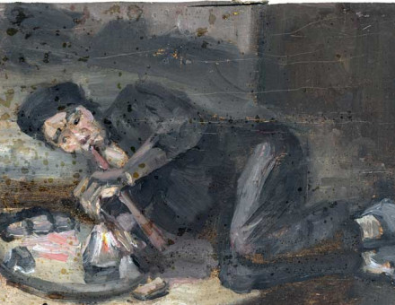 Oil painting of a man smoking an opium pipe, Europe