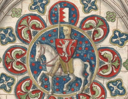 Simon de Montfort, in a drawing of a stained glass window found at Chartres Cathedral