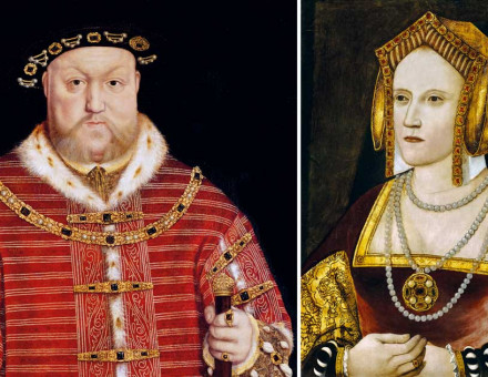 Henry VIII by Hans Holbein the Younger, 1542 and Katherine of Aragon, unknown artist, c.1520. 