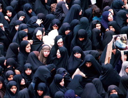women protest during the Iranian Revolution, Tehran, 1978.