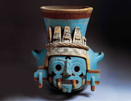 Ceramic Tlāloc effigy vessel found at the Templo Mayor, Tenochtitlan, Mexico, c.1440-70.