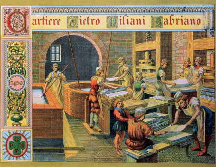 Pietro Miliani’s paper mill in Fabriano, Italy in the mid-15th century.