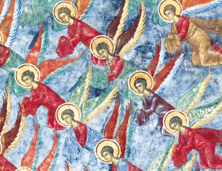 The Ladder of Divine Ascent, fresco at Suceviţa Monastery in Moldavia, Romania, 16th century.