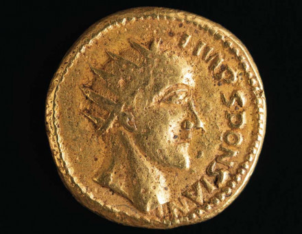 One of the alleged Sponsian coins featuring a bust of the emperor Sponsian, depicted wearing  a radiate crown, c.260-70.