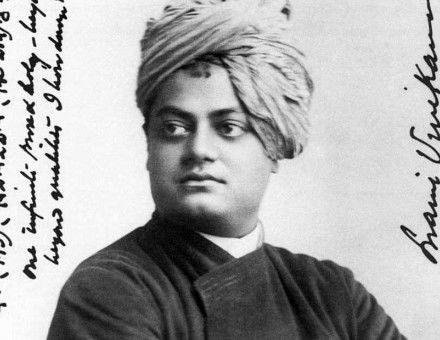 Swami Vivekananda, September, 1893, Chicago, On the left Vivekananda wrote in his own handwriting: "One infinite pure and holy – beyond thought beyond qualities I bow down to thee."