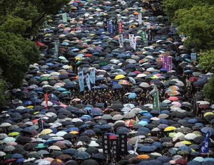 student boycott rally on the University Mall at the Chinese University of Hong Kong (CUHK),  2 September 2019.