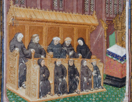 monastic choir, from the Psalter of Henry VI, French, c.1420.