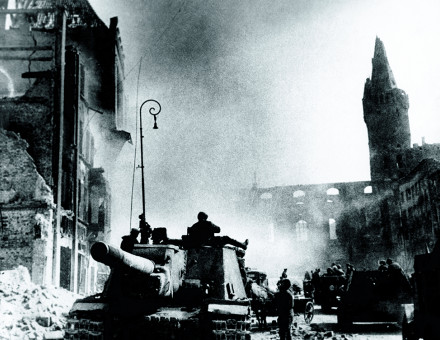 The Red Army storms Königsberg shortly before the collapse of the city on 9 April 1945. AFP/Getty Images