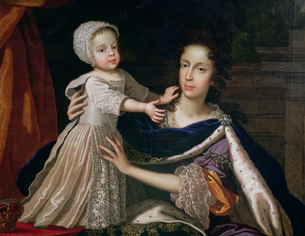 Queen Mary of Modena with Prince James Stuart, by Benedetto Gennari II, 1690s. Wikimedia Commons