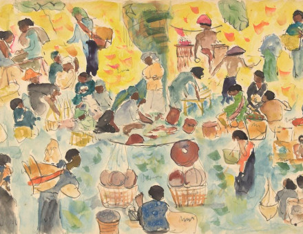 A market scene in the Dutch East Indies, Pierre Jean Apol, 1886 - 1947.