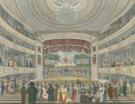 Interior view of the Victoria theatre, then known as the Coburg, c. 1819. Smithsonian Design Museum. Public Domain.