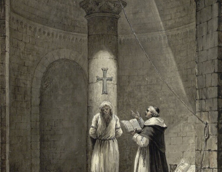 A prisoner of the Inquision, in this imagined scene by Jean Louis Desprez, c. 1789. Albertina. Public Domain.