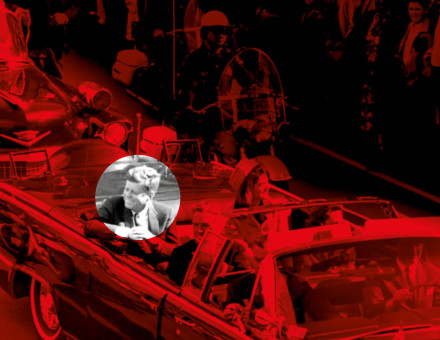 John F. Kennedy in the presidential limousine before his assassination on 22 November 1963. Kennedy’s wife Jacqueline sits next to him; Texas Governor John Connally and his wife, Nellie, are in front. World History Archive/Alamy Stock Photo.