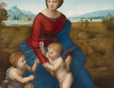 Madonna of the Meadow (Madonna with the Christ Child and Saint John the Baptist), by Raphael, 1506. Art Library/Alamy Stock Photo.