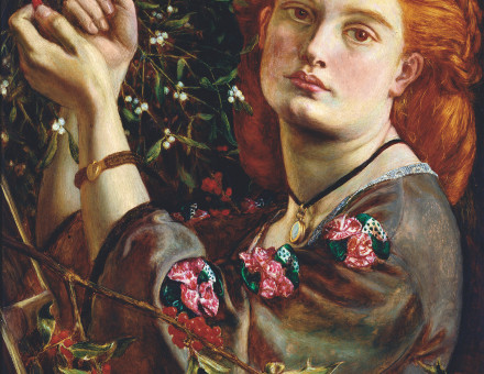 ’Hanging the Mistletoe‘ by Dante Gabriel Charles Rossetti, 1860. Bridgeman Images.