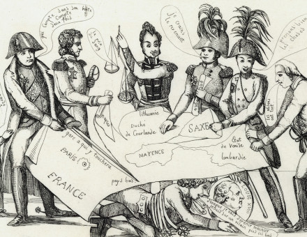 A caricature of the Great Powers dividing Europe at the Congress of Vienna, c. 1815. Deutsche Fotothek. Public Domain.
