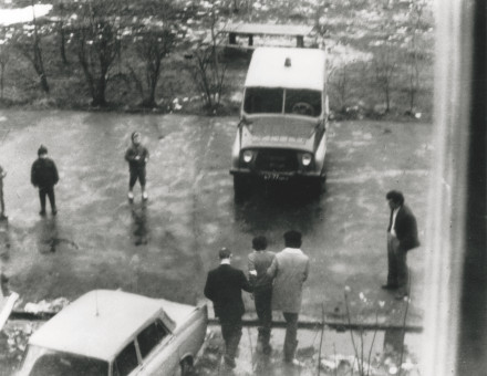 The arrest of Aleksandr Podrebinek by plainclothes KGB men during a Baptist prayer meeting in April 1977. Smith Archive/Alamy Stock Photo.