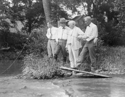 Henry Ford fishing, with Harvey Firestone, George Christian and Thomas Edison, C. 1920. Library of Congress. Public Domain.