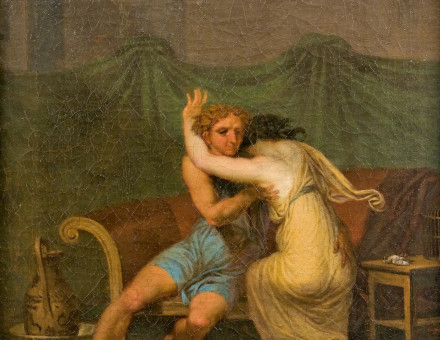 ‘Catullus and Lesbia, who in his arms seek solace for the death of her sparrow’ by ist Nicolai Abildgaard, 1809. Nivaagaard Museum. Public Domain.