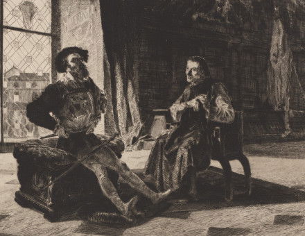 Cesare Borgia and Machiavelli, etching by Federico Faruffini, 1866. National Gallery of Art. Public Domain.