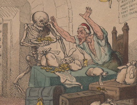 ‘Death and the Miser’ by Thomas Rowlandson, 1801. Metropolitan Museum of Art. Public Domain.