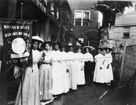 African-American suffragist Nannie Helen Burroughs, far left, at the Banner State Woman’s National Baptist Convention in 1915